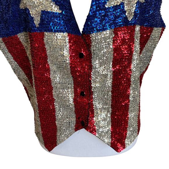 Matchups by Natco Sequin Vest Size XL Red Silver Blue Stars Stripes July 4th - Picture 3 of 11